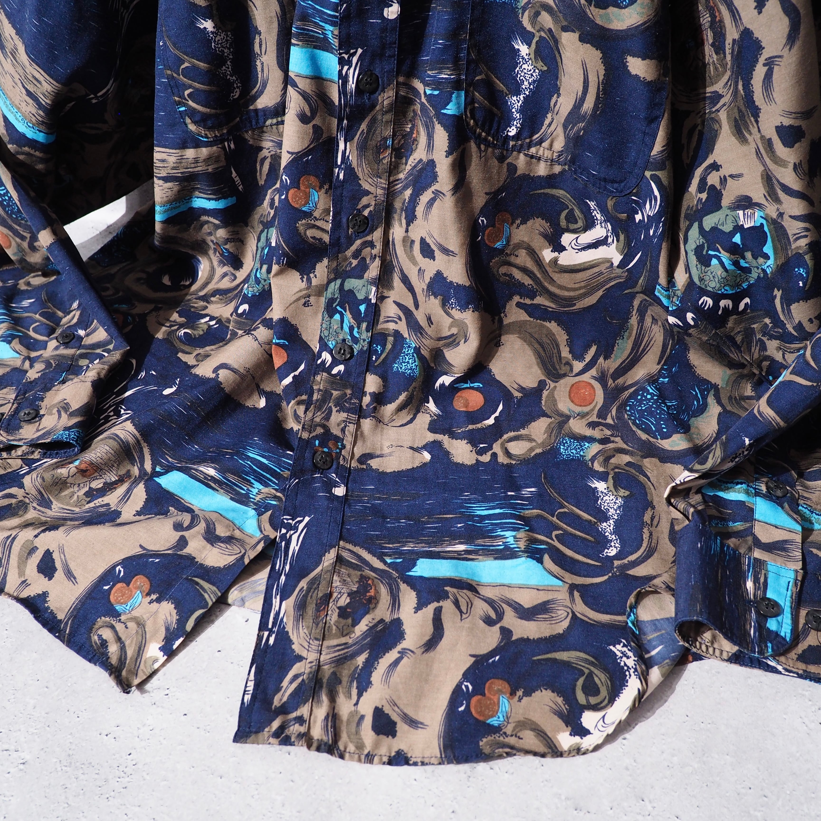 1980s Beautiful Modern Art All over Vintage loose shirt