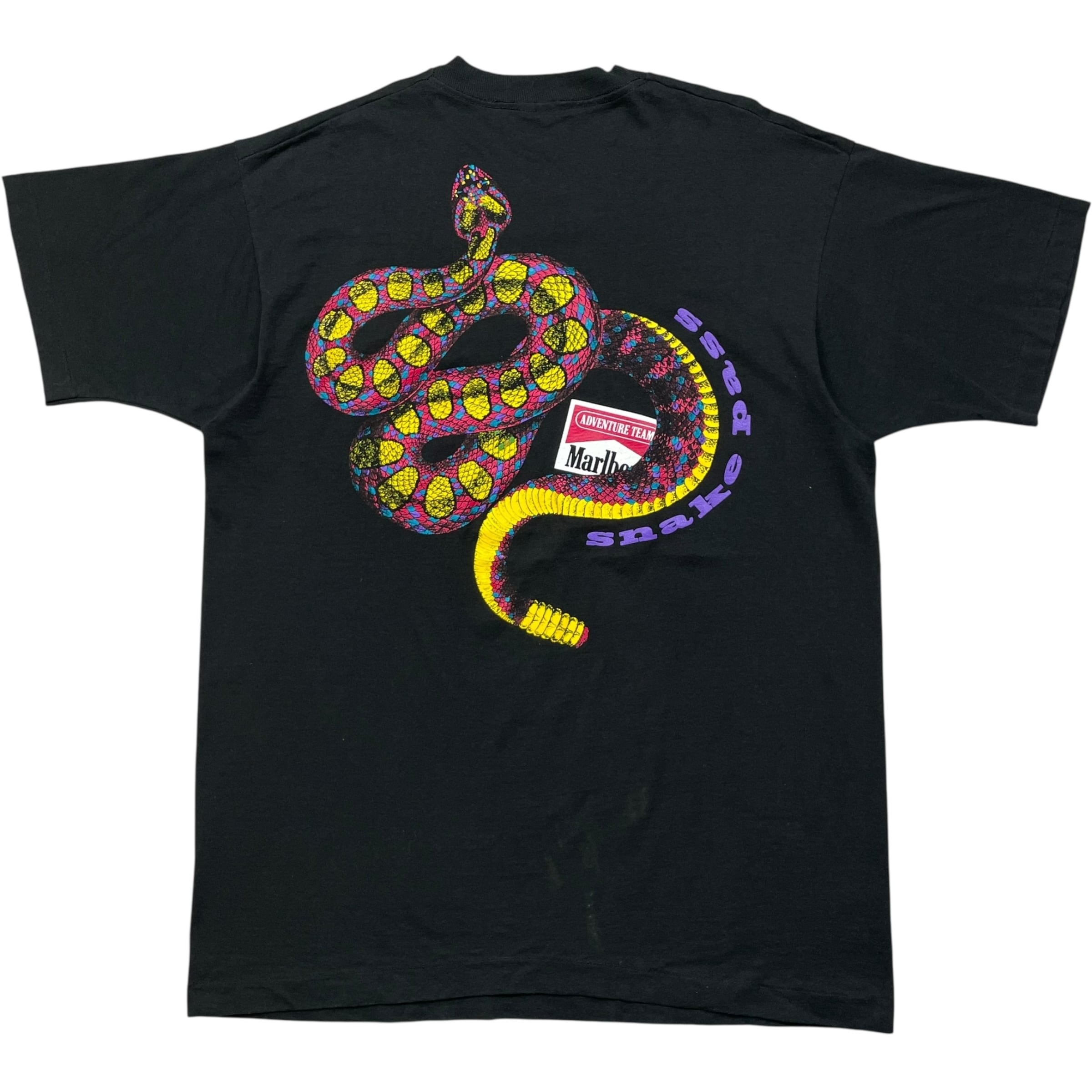 《XL》FRUIT OF THE ROOM フルーツオブザルーム Tシャツ Marlboro マルボロ 胸ポケット 両面プリント スネークパス ブラック シングルステッチ USA製 90年代 vintage no.8506