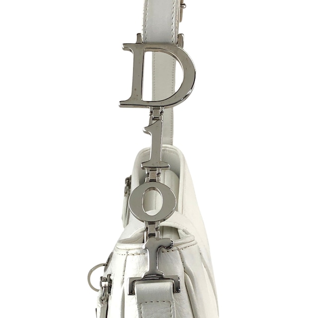 Christian Dior クリスチャン ディオール ショルダーバッグ ホワイト Dモチーフ レザー ワンショルダー vintage ヴィンテージ オールド 8te7iw