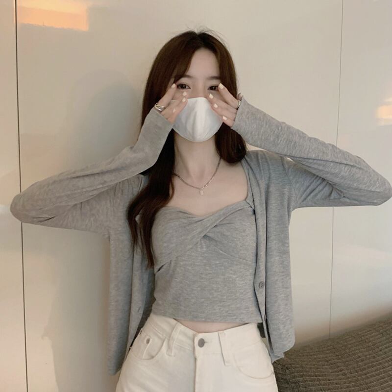 グレーカーディガンサマージャケット スプリングオータムショートトップス 大人ガーリー スウィート キュート カジュアル 春物 夏物 秋物 スーパーモール66512904379