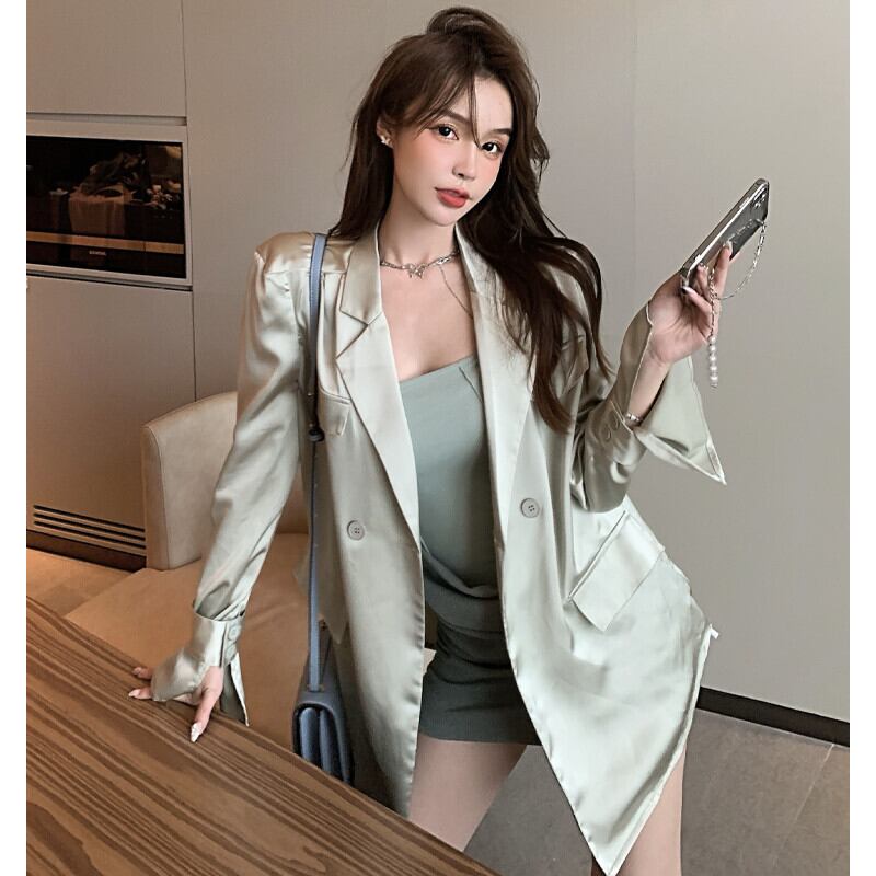 ドレス サテンルーズジャケット レッドサマー ストリート 夏物 ガールズファッション76867165517