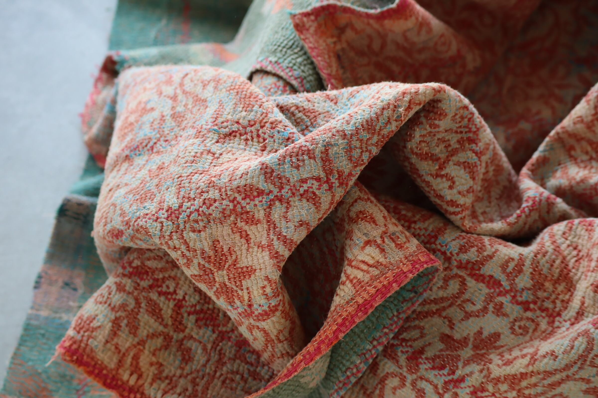 ヴィンテージラリーキルト　カンタキルト　緑系 3481 ラリーキルト カンタキルト オールドファブリック ハギレ