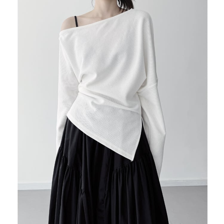 アシンメトリー 長袖 プルオーバー トップス ◆3col R30248