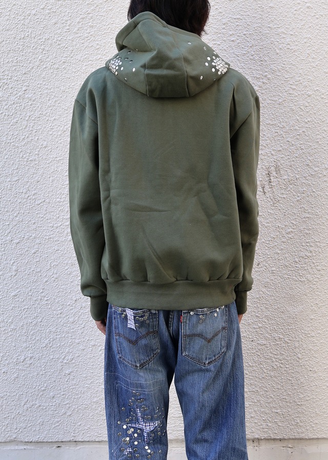 【Hannah Creak/26aw】Studded Hoodie Double Zip khaki