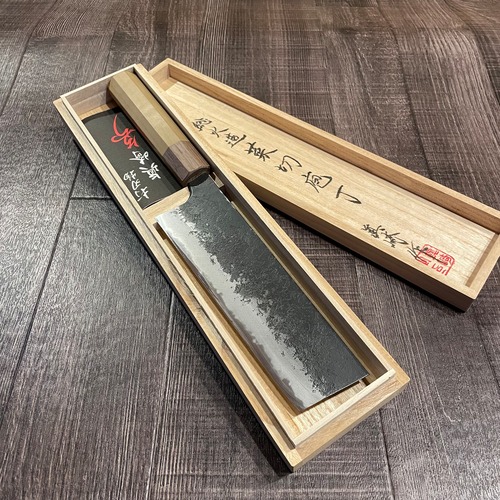 "Naoki Mazaki" nakiri knife 170mm  Black Nashiji 2021 version kiri box