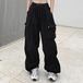 [cos衣料]新作カーゴパンツレディースゆったりワイドルーズズボンボトムスおしゃれかわいい黒メンズライク