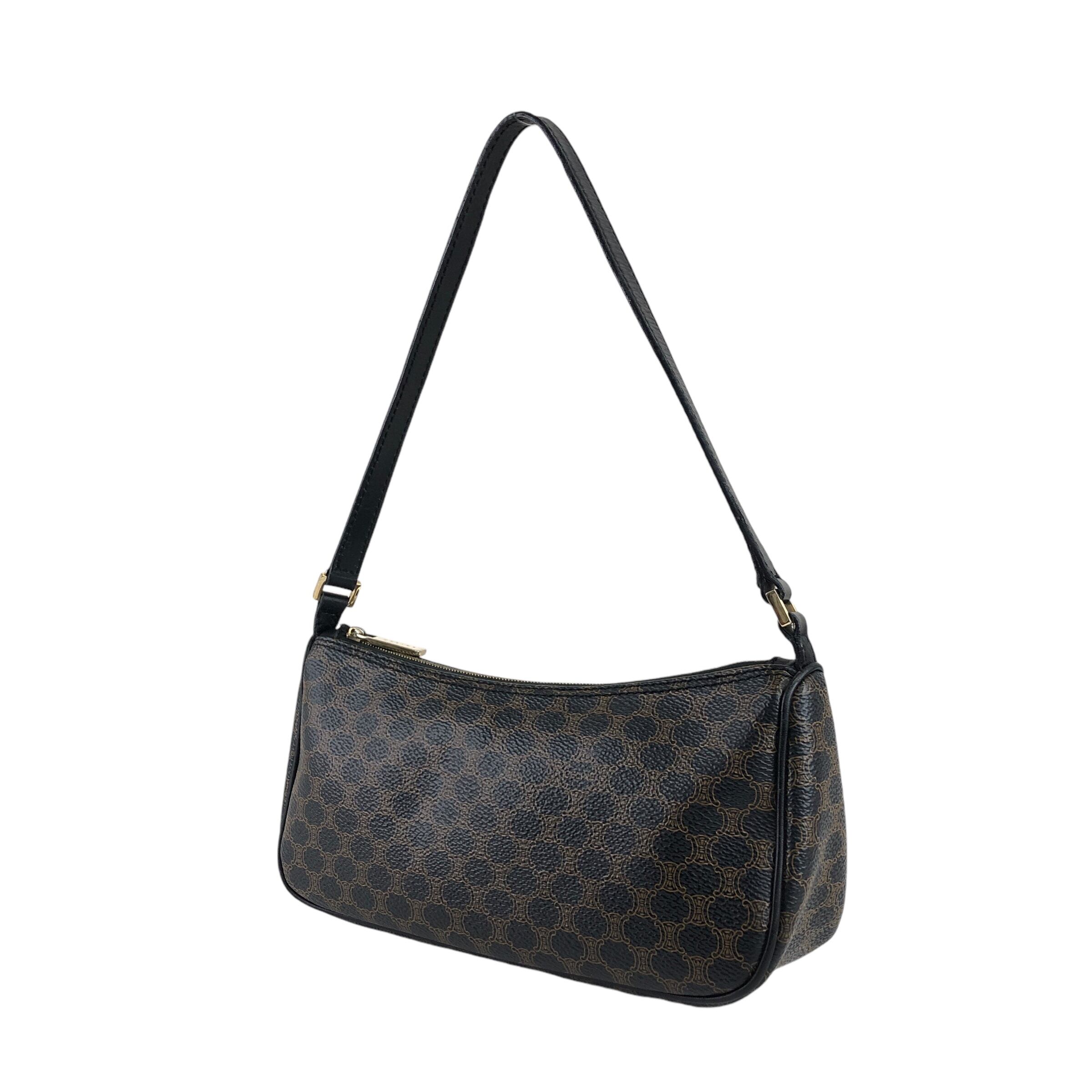 セリーヌ ヴィンテージ ハンドバッグ マカダム ブラック 黒 キャンバス レザー CELINE セリーヌ マカダム ショルダーバッグ ブラック PVC