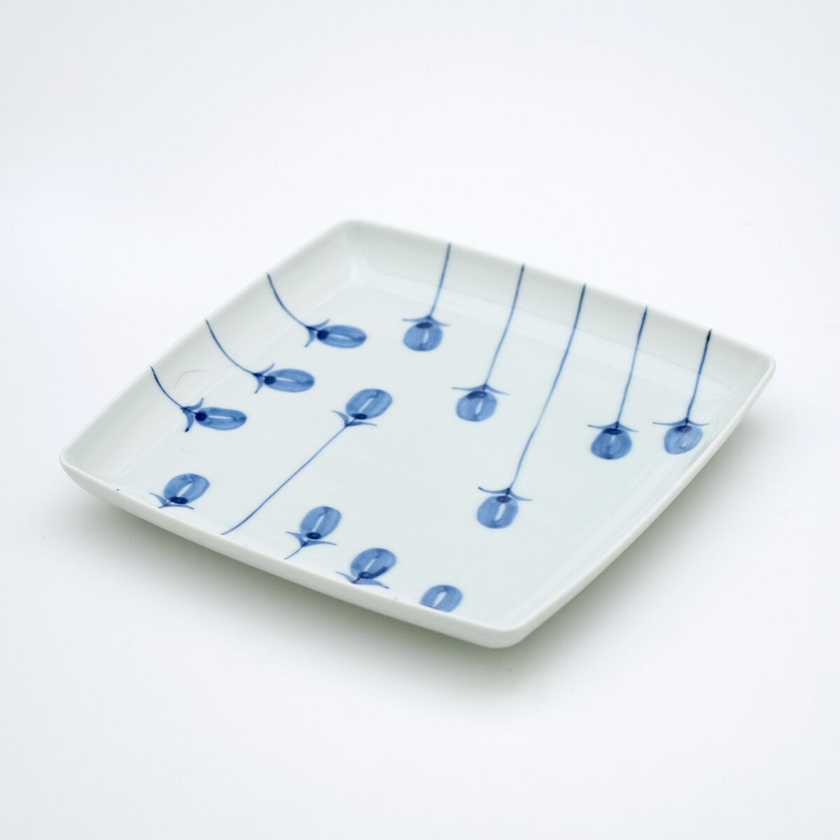 染付草花紋スクエアプレート(L)