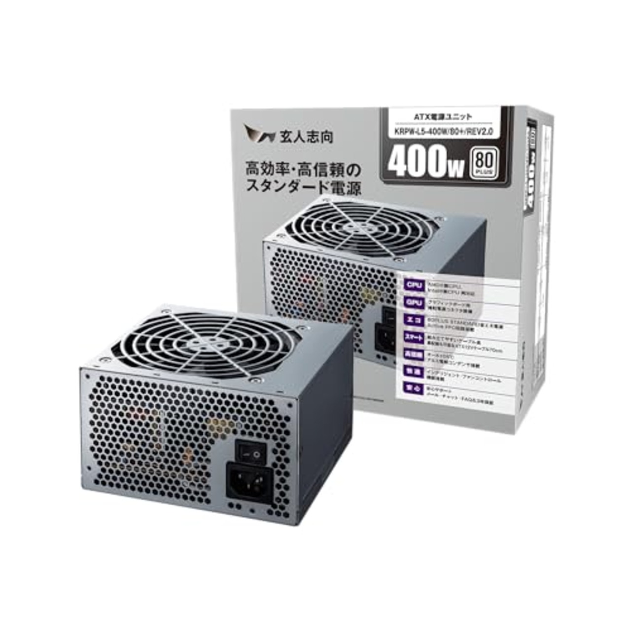 玄人志向 電源ユニット 400W ATX 電源 80 PLUS スタンダード PC電源 12cm静音ファン KRPW-L5-400W/80+/REV2.0