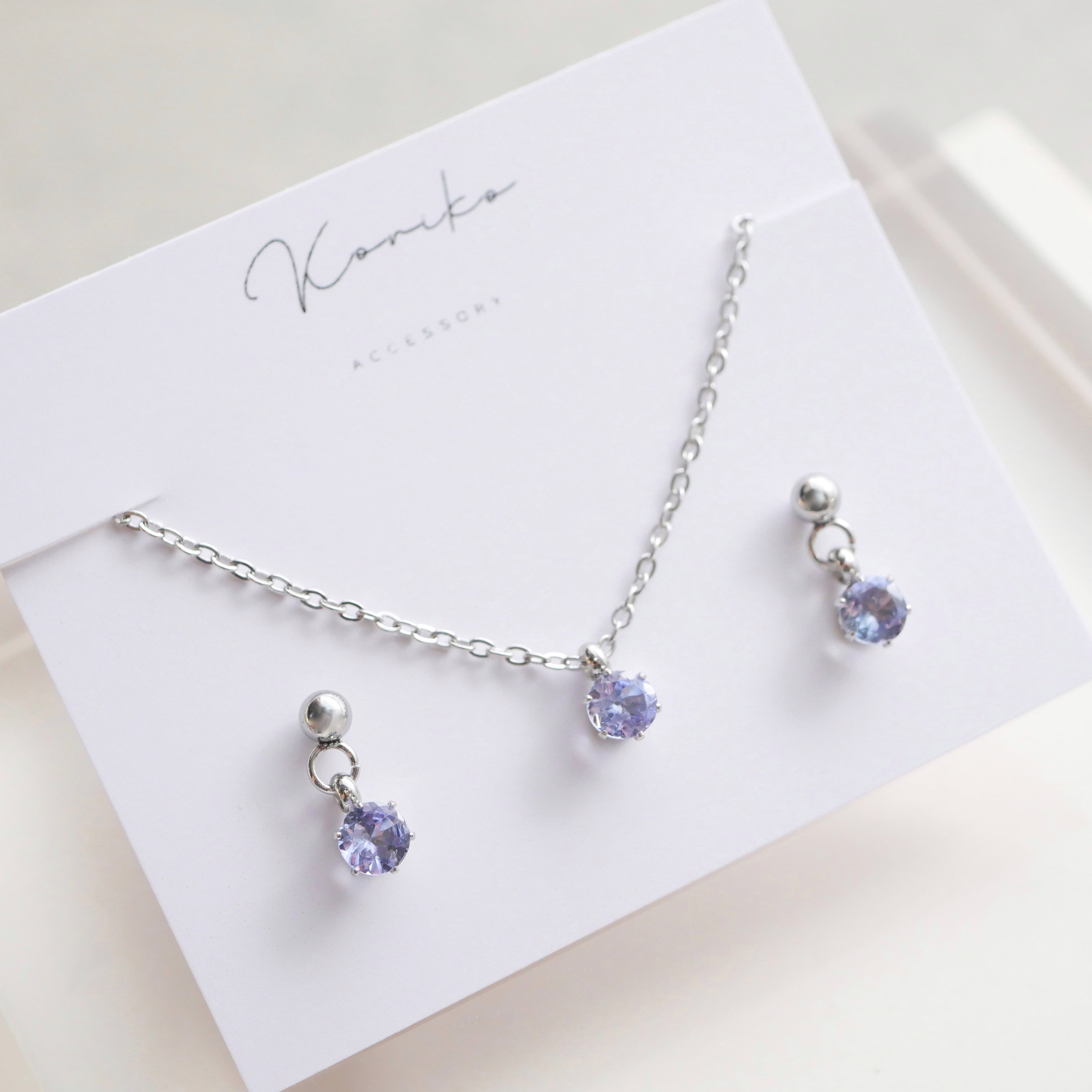 タンザナイト×クリスタル天然石ネックレス　サージカルステンレス製 天然石タンザナイト 一粒 ネックレス サージカルステンレス［カンあり