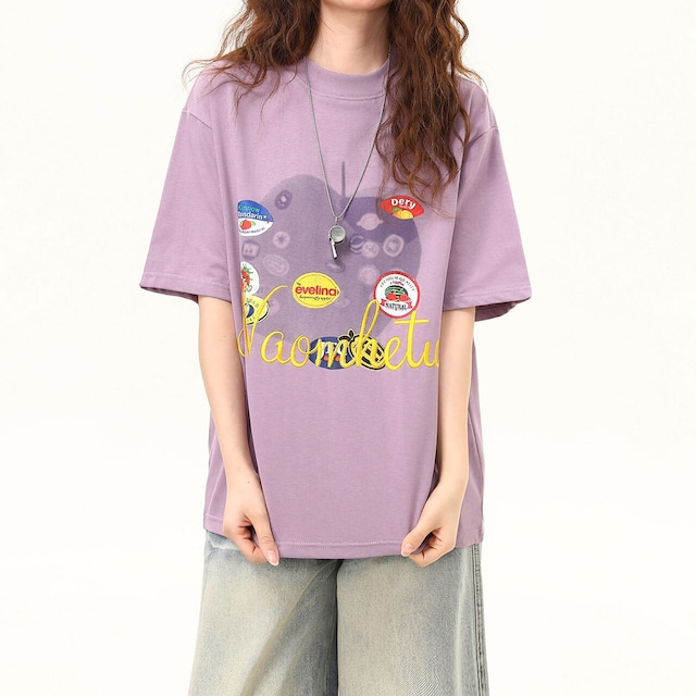 レトロラベルコラージュレタリンググラフィックTシャツ 2col R02489