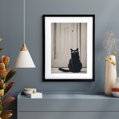 Black Cat｜サングラスをかけた黒猫のアートポスター｜モノトーンやポップインテリアに合うモダンデザイン｜額縁セット｜A3ポスター