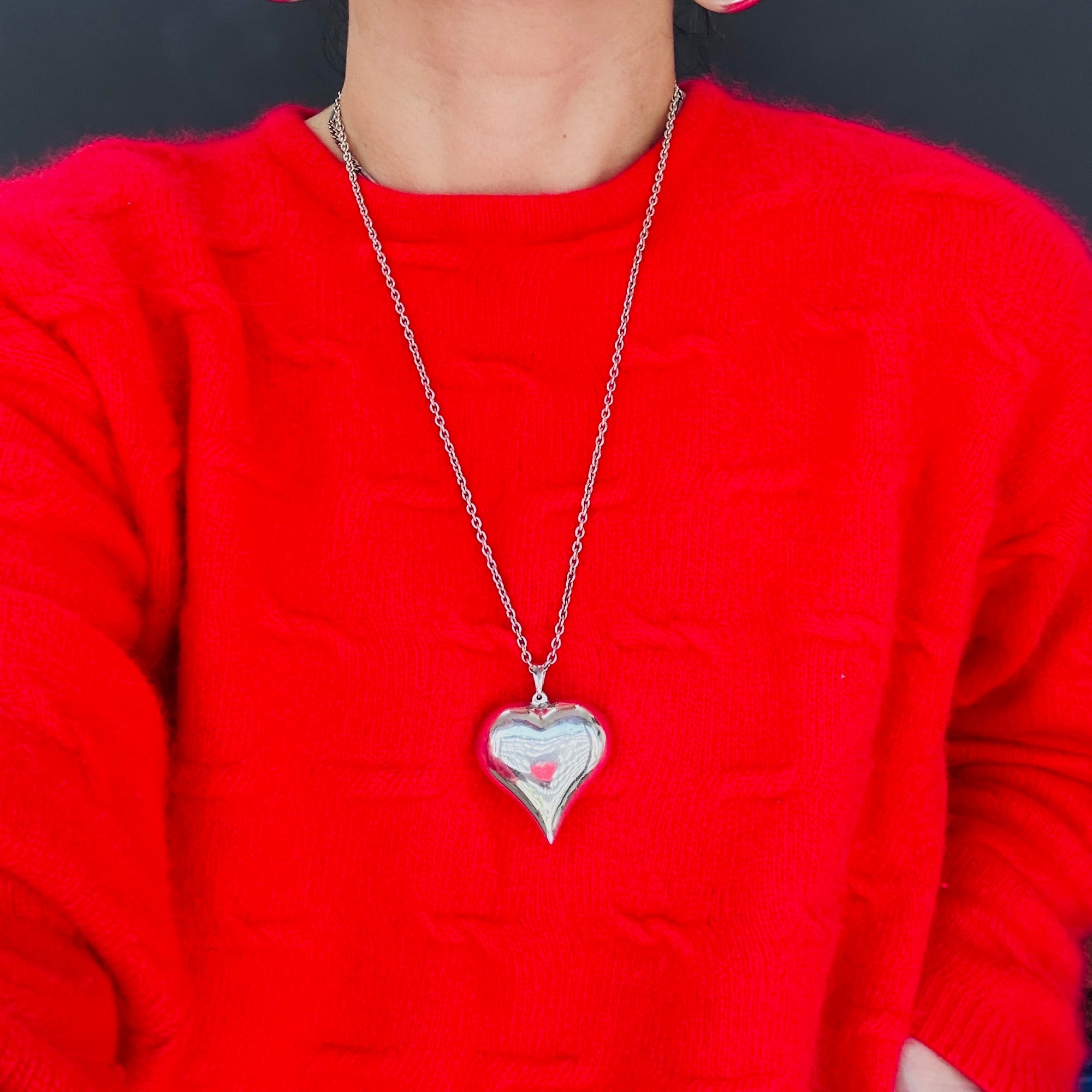 シルバー925 BIG Puffy ハートロングネックレス（61cm） | Milo