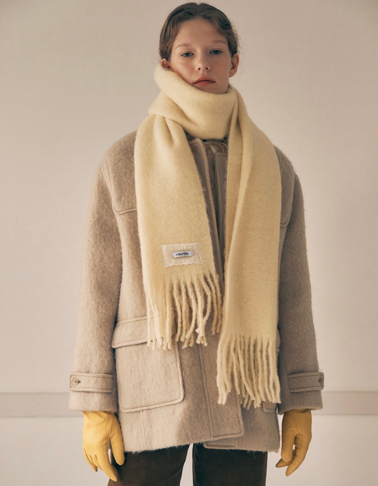 ROLAROLA] HAIRY DUFFLE HALF COAT BEIGE 正規品 韓国ブランド 韓国
