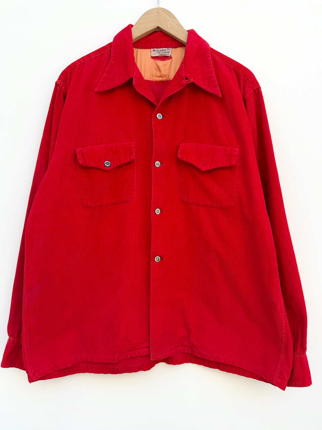 40s MOHAWK CORDUROY OPEN COLLAR SHIRT Size L