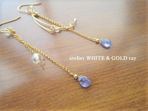 宝石質タンザナイト・星降る夜のピアス(14kgf) 〈イヤリングに変更可〉