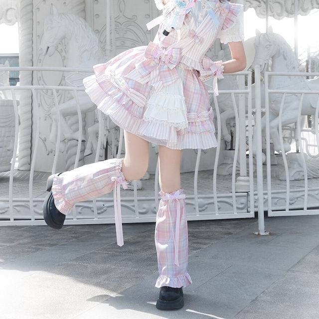 アイドル風チェック柄レッグカバー ゆめかわ小物 ライブ 推し活