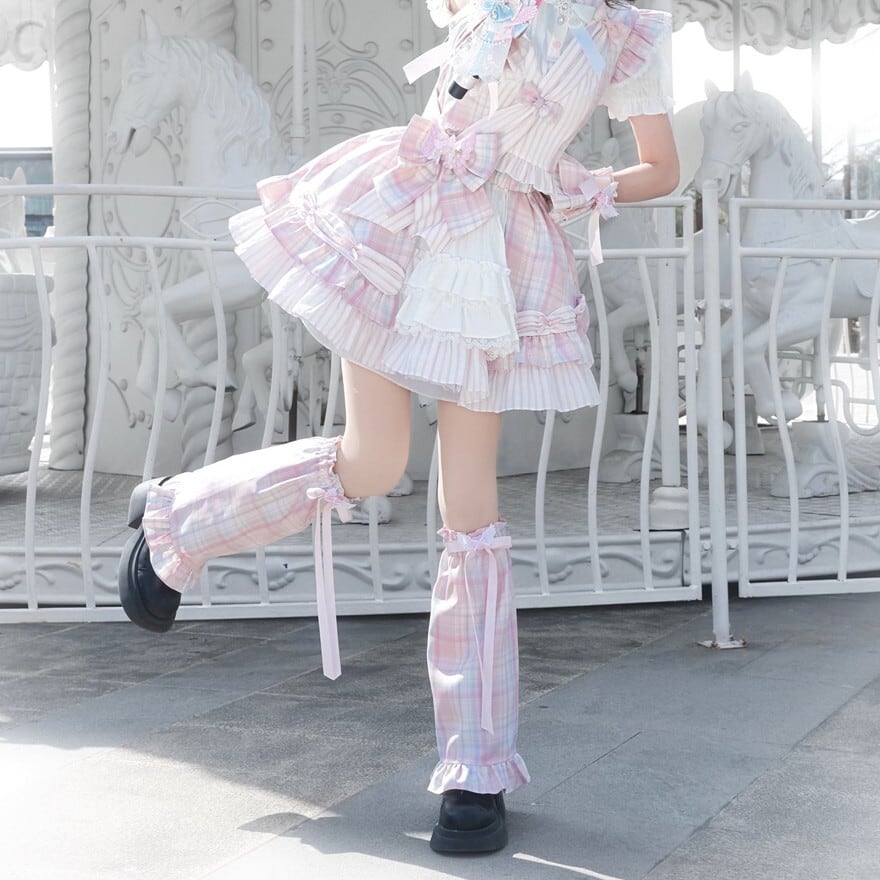 アイドル風チェック柄レッグカバー ゆめかわ小物 ライブ 推し活