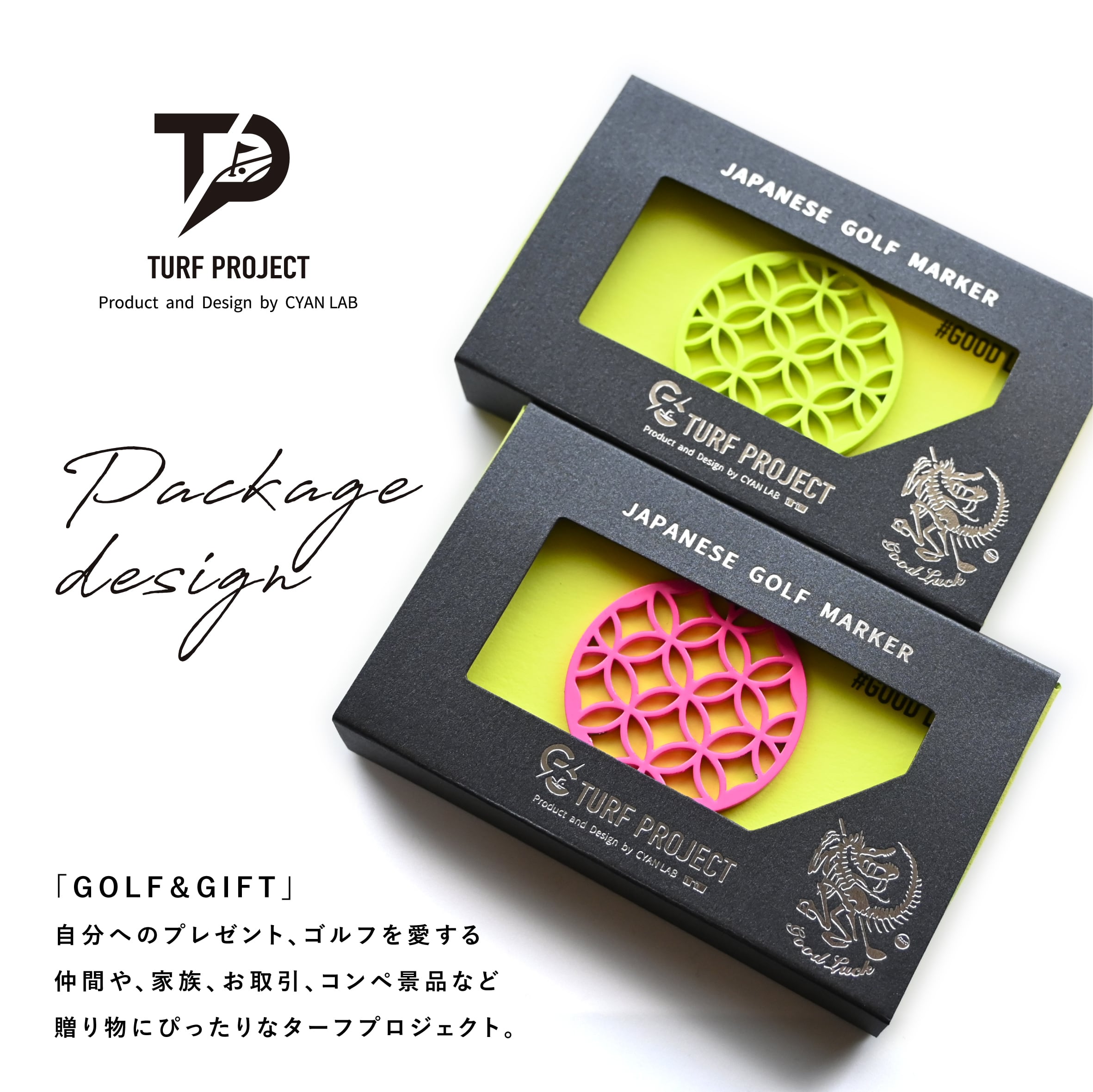 GOOD LUCK / モデル名：七宝（蛍光ピンク）/ ゴルフ運を呼び寄せるメタルマーカー