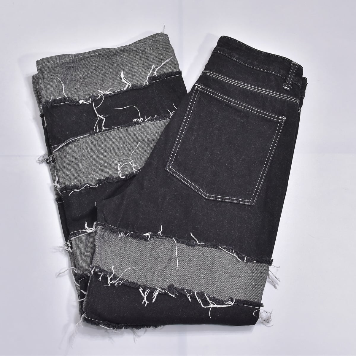 ツギハギ Unknown パッチワークデザイン ブラック デニム ワイドパンツ ウミヘビデニム リメイク メンズW34インチ相当