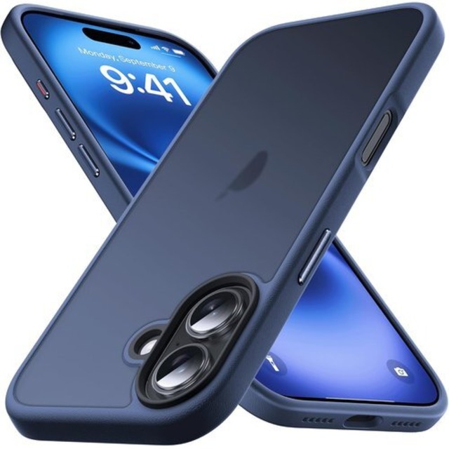 Anqrp iPhone 17用 ケース 半透明 マット 耐衝撃 滑り止め 米軍MIL規格 指紋防止 スマホケース アイフォン ストラップホール付き ワイヤレス充電対応 アイホン17 カバー 6.3インチ ブルー 102