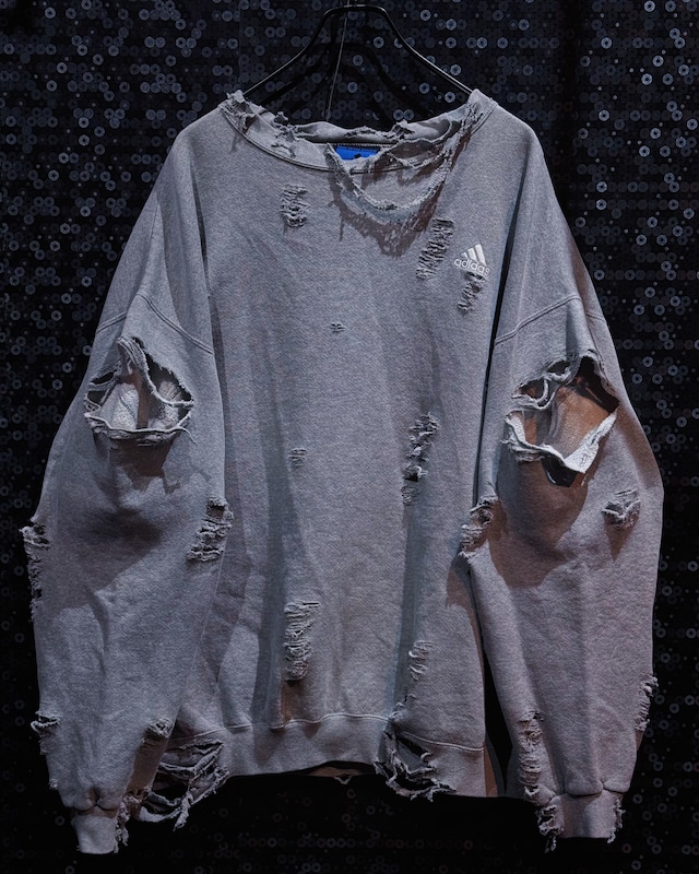 【ÆIEM】original”boro”remake adidas white logo embroidery heather gray oversized sweat