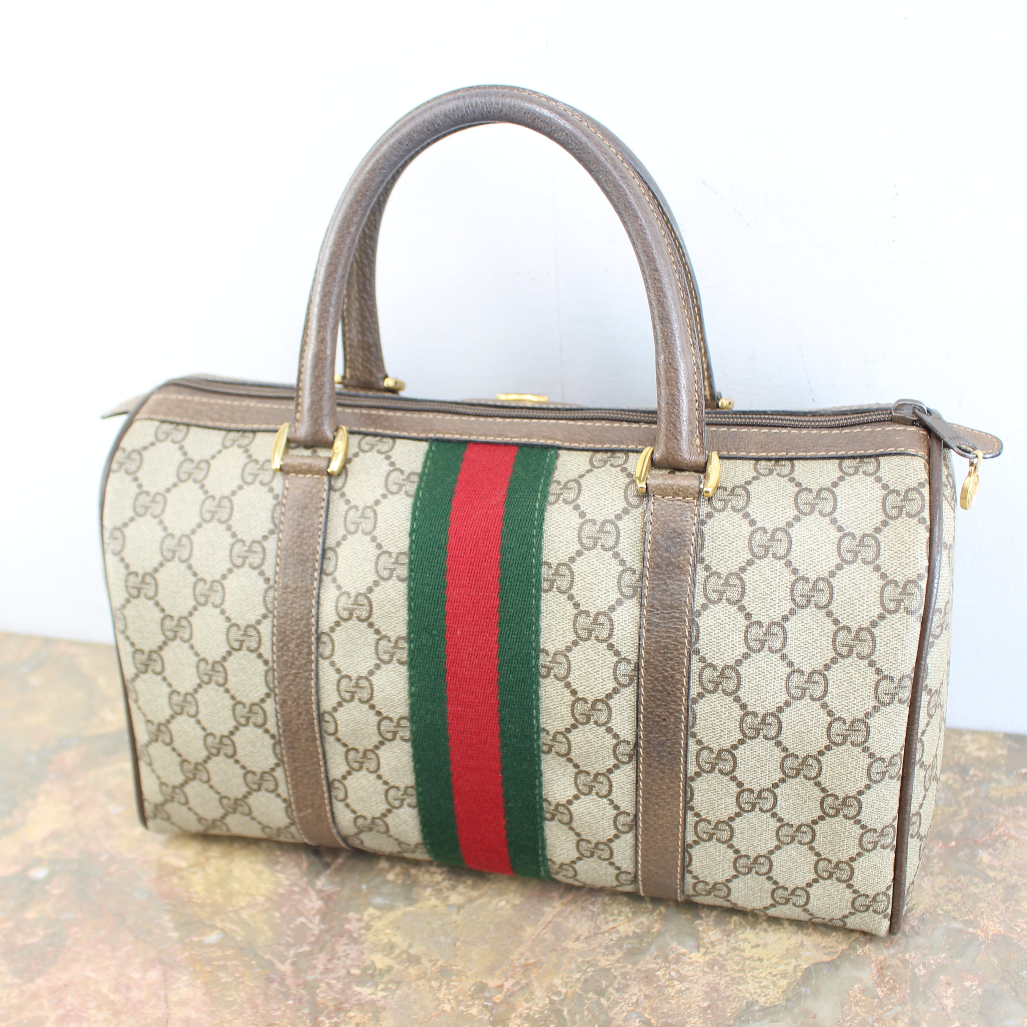 OLD GUCCI SHERRY LINE GG PATTERNED MINI BOSTON SHOULDER BAG MADE