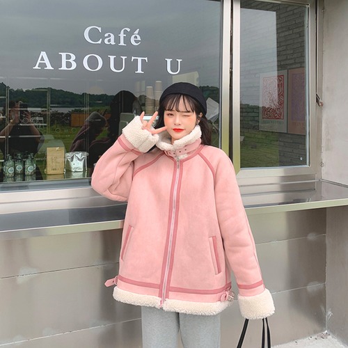 ✞ピンクもこもこウィンターカラーブルゾン ジャケット カーディガン ロング 冬物 ステッチ ✞ゴスロリ SM ミリ 甘ロリ クラロリ 和ロリ エレガント 黒ロリ 姫ロリ 華ロリ BB-BB87582733978