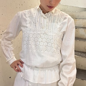 40's white lace&ribbon cotton camisole