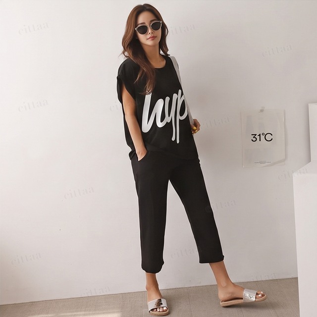 【即納】Y-5020　2026夏新作♡【上下セット】hypeロゴロールアップTシャツロング丈パンツセットアップ　ブラック　0724