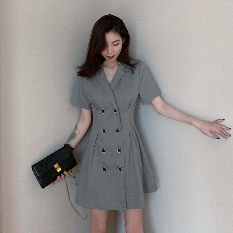 2020年初春の新しいレトロな香港スタイルのダブルブレストスーツの襟のファッションスリムドレス女性のワイルドウエストスカート 1号婦人83259849249