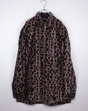 【Caka act2】90’s “FRENCH CONNECTION” Square Pattern Vintage Loose Velvet Shirt