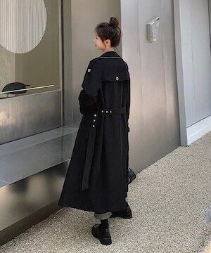 トレンチコート ロングコート ステッチ Aライン エレガント E459 | KiLUCE