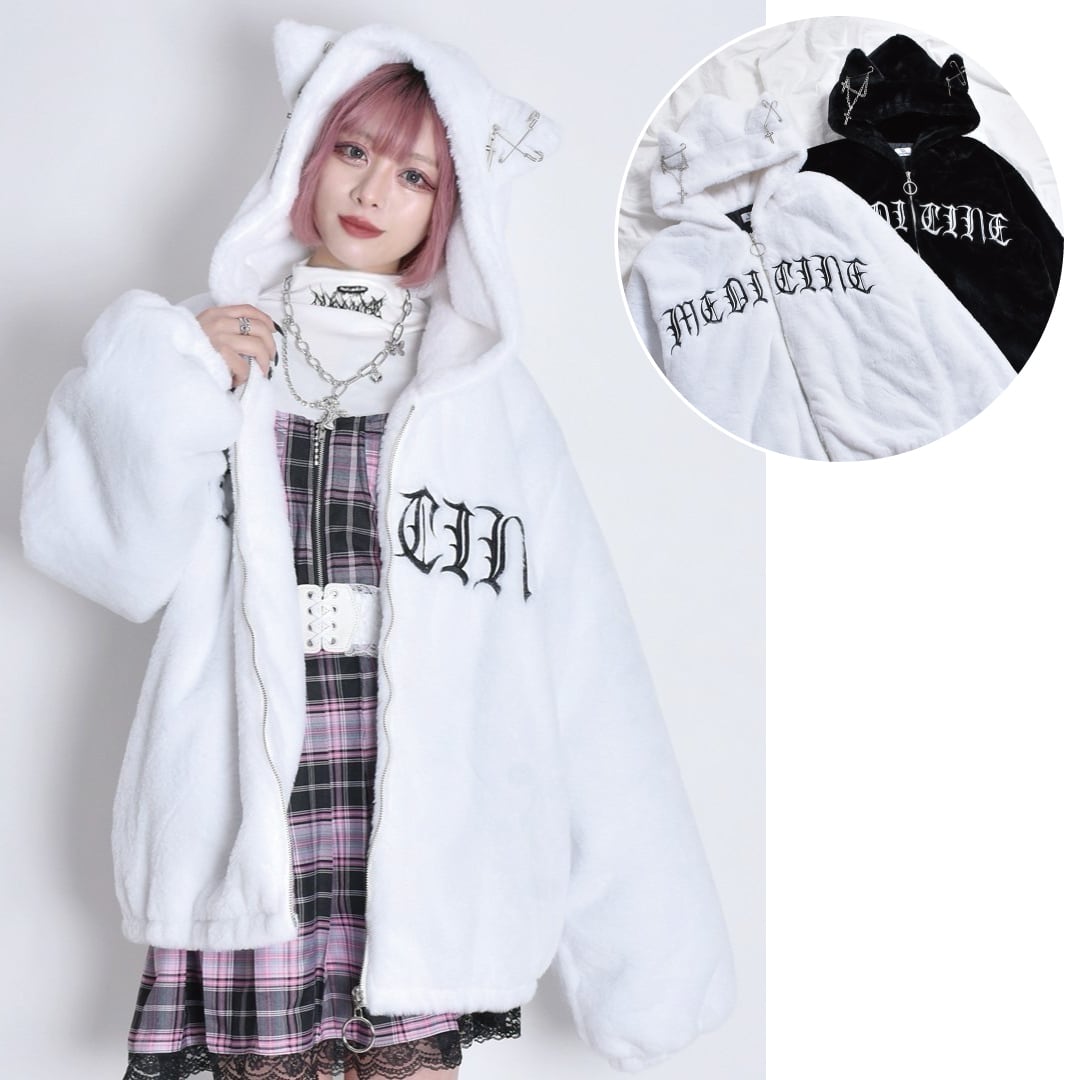 ネコ耳ロゴファーBIGブルゾン(BLACK・WHITE) | VOLCAN&APHRODITE ネコ耳ロゴファーBIGブルゾン(BLACK・WHITE) | VOLCAN&APHRODITE