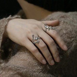 Cuff Asymmetry Vintage Sterling Silver Ring【E0509】