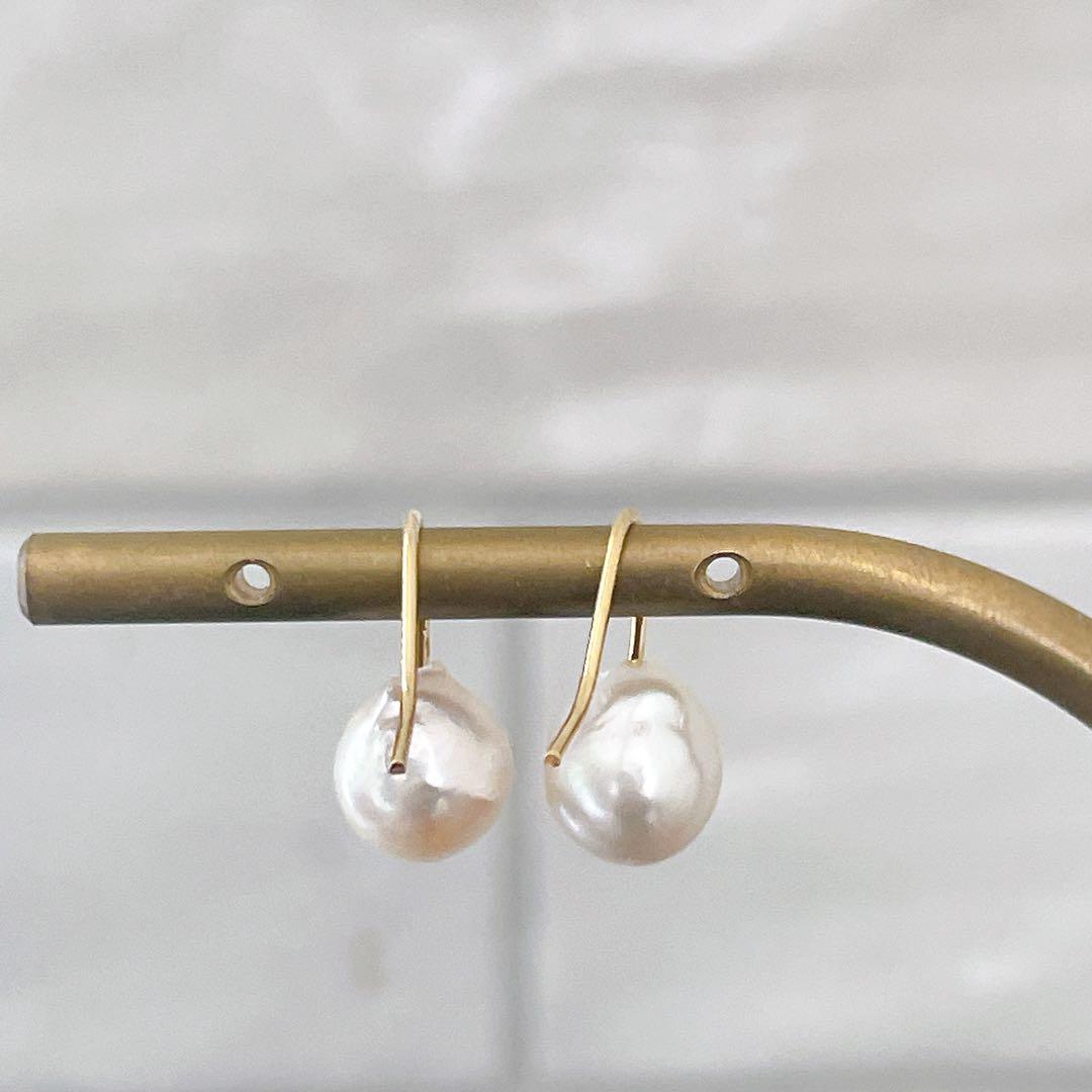 467 揺れないフックピアス 14Kgf ゴールド あこやパール宇和島産 貫通