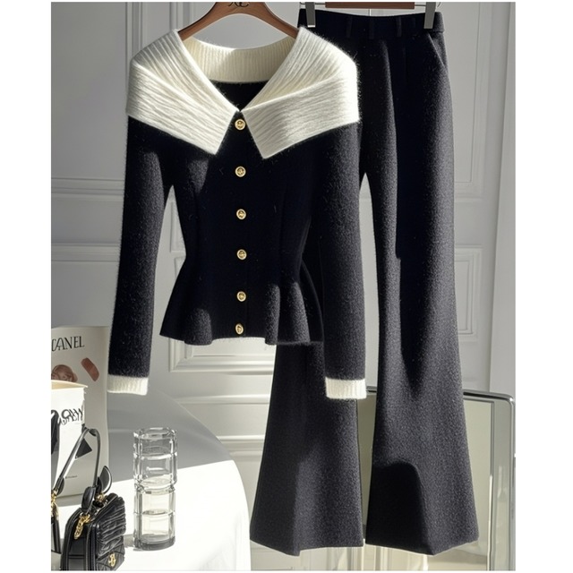 【2set】Monotone Elegance Knit ＆Pants L00529