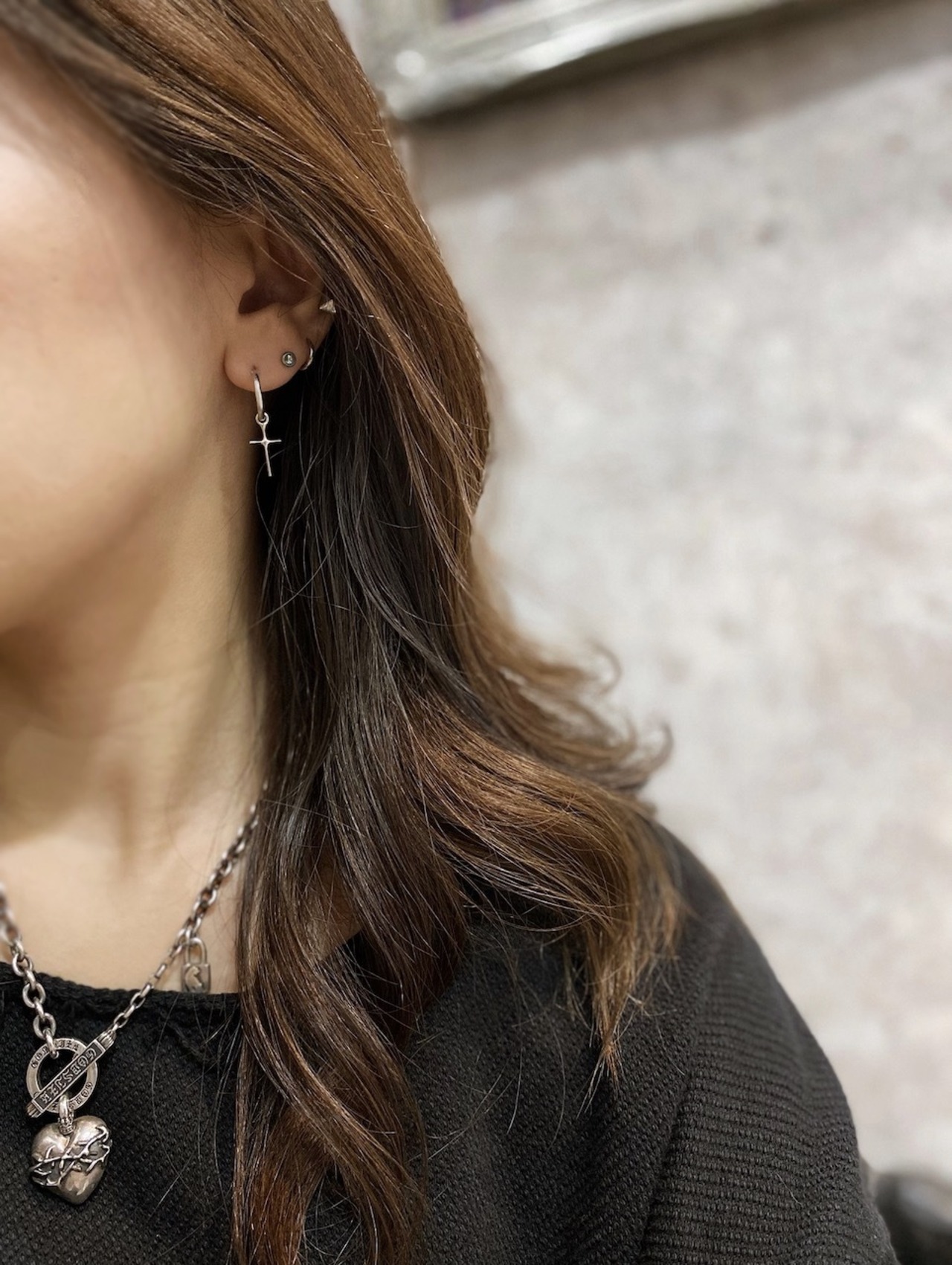 THIN HOOP with CROSS / シンフープピアスウィズクロス
