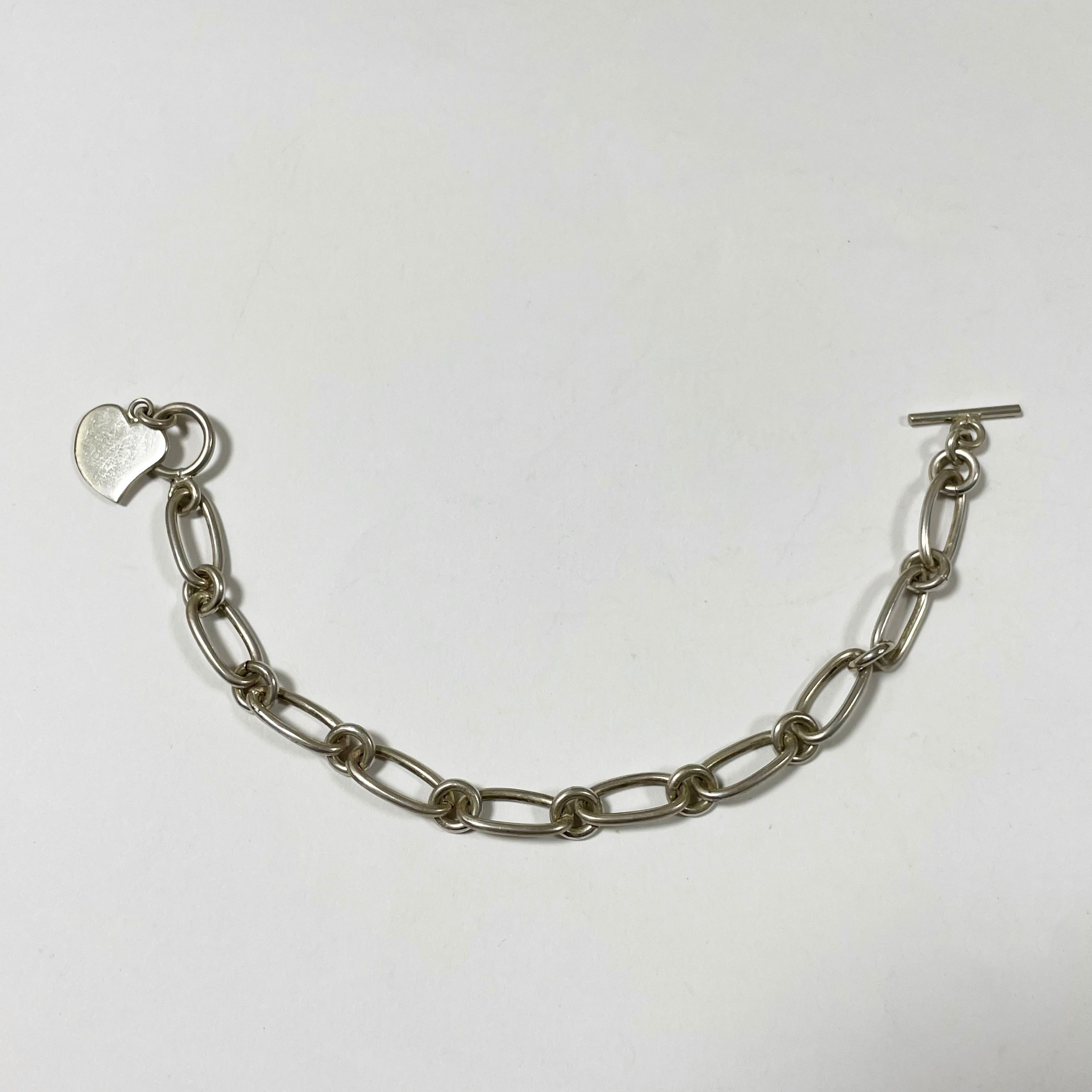 Vintage 925 Silver Chain Bracelet With Heart Charm | CORNER
