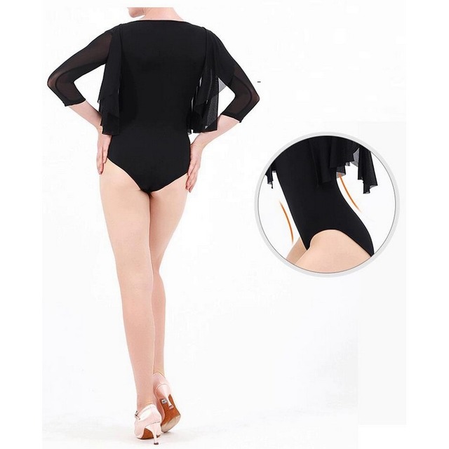 レオタードトップス ブラック フレアスリーブ ds0966