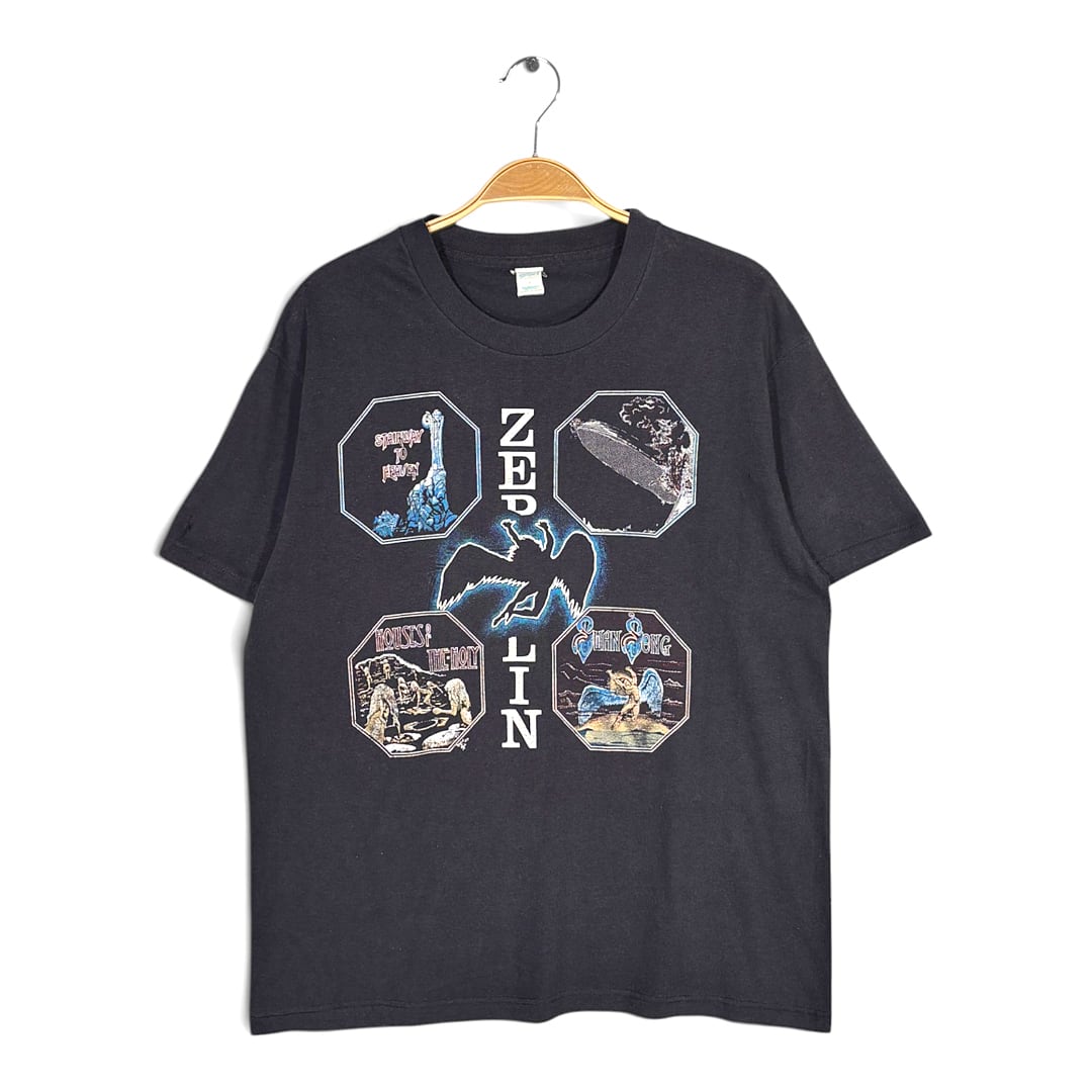 80s レッドツェッペリン USA製 ヴィンテージ Tシャツ アルバムジャケット ブラック ロックTシャツ シングルステッチ LED ZEPPELIN サイズM相当 古着 AB0037