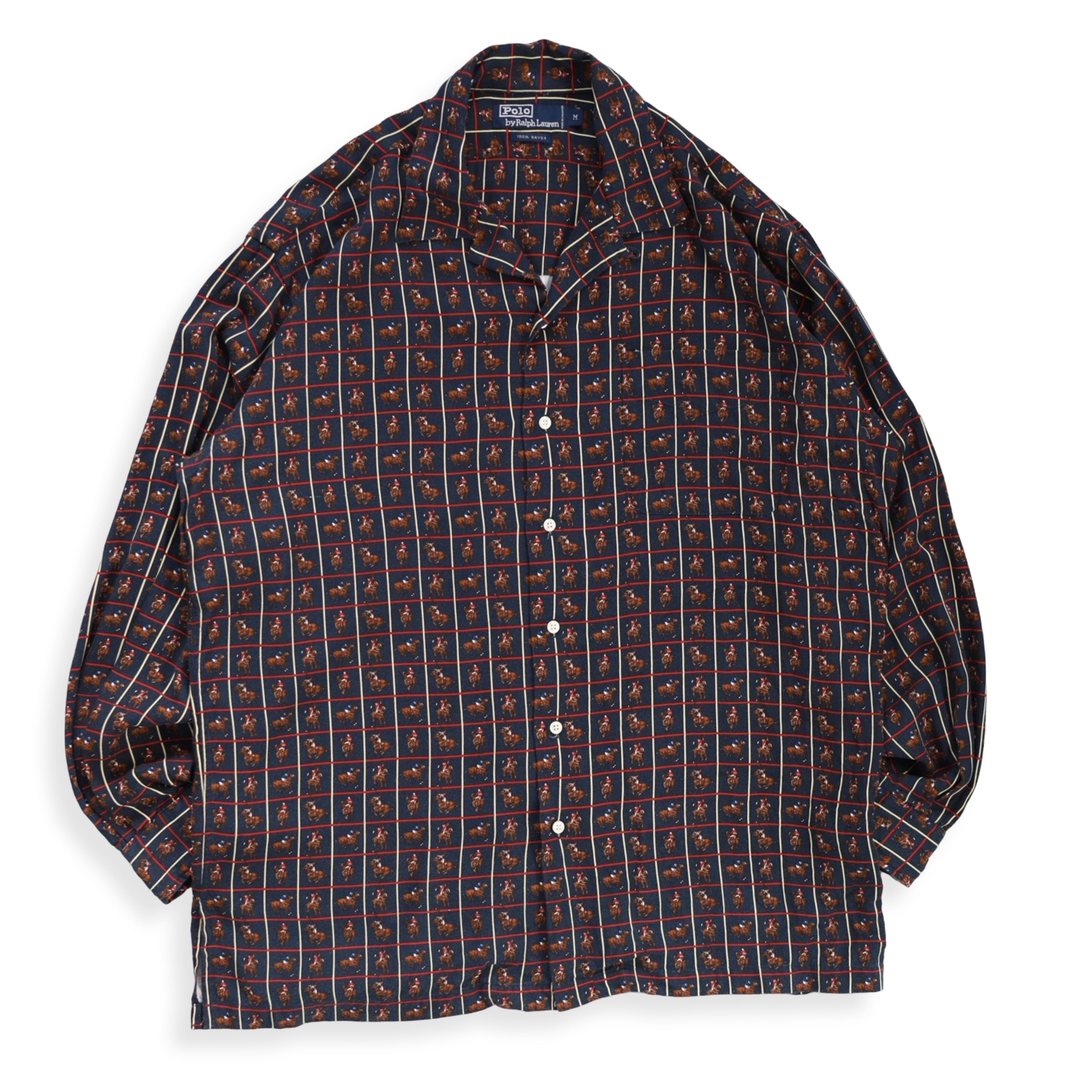 Polo by Ralph Lauren Horse Pattern Rayon Open Collar Shirt