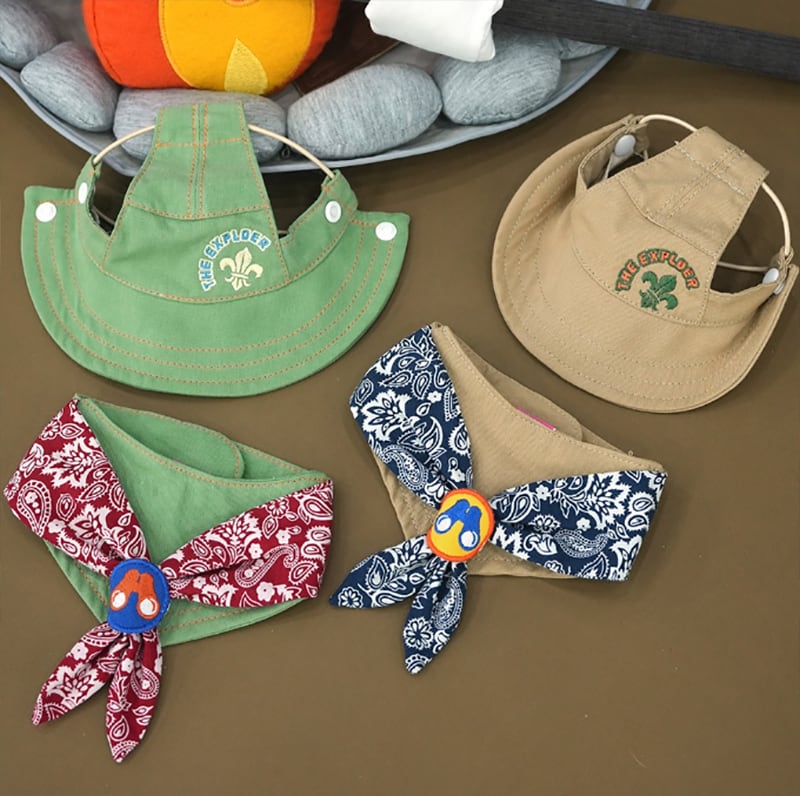 outdoor scarf & hat set 2color / 犬用 帽子 ケープ バンダナ cape スカーフ アクセサリー ドッグウェア ペット用 cap 被り物 お揃い 撮影会 インスタ映え 小型犬 お出かけ キャップハット ban20