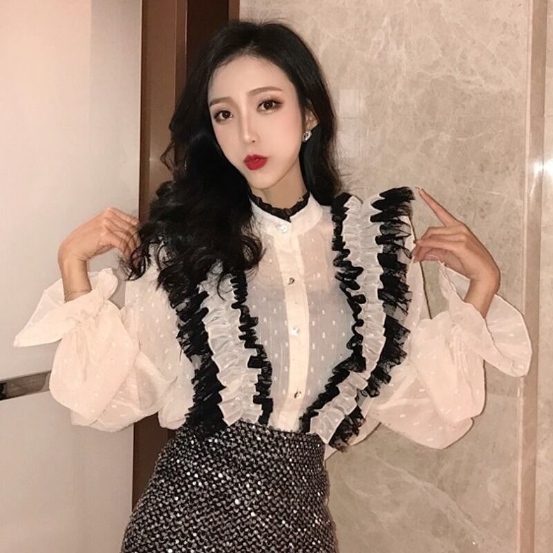 オータムカラールーズシフォンシャツ トップス ロング 秋物 ハンチェンe83749767521