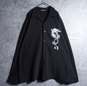 Black Dragon Motif Design Open Collar Shirt
