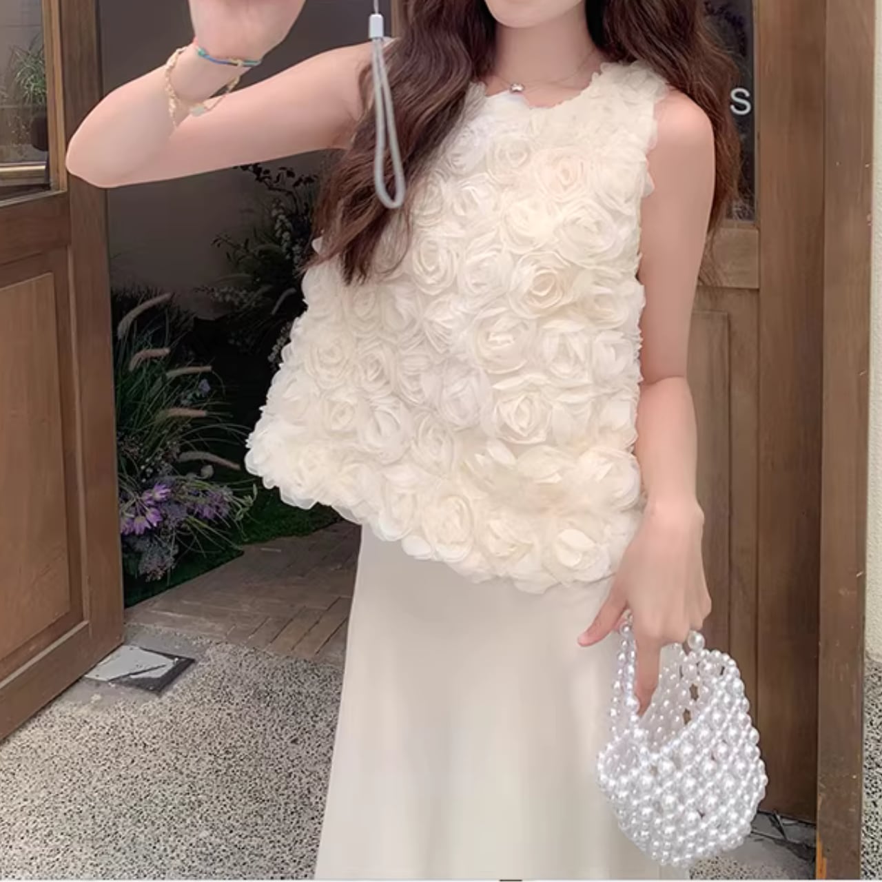 ローズトップス×サテンロングスカート セットアップ 3412901