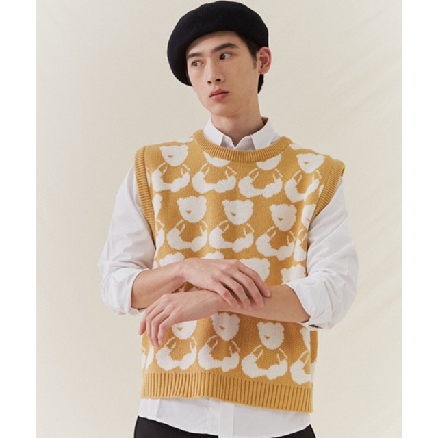 [AQOstudiospace]   AQO BEAR KNIT VEST BEIGE  正規品 韓国ブランド 韓国ファッション 韓国代行 韓国通販 ベスト