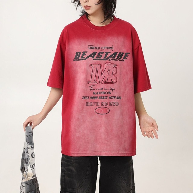 ヴィンテージライクダメージウォッシュグラフィックロゴTシャツ 2col   R01957