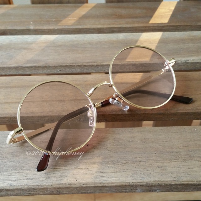 丸眼鏡 ゴールドフレーム だて眼鏡 ライトブラウン サングラス 伊達メガネ Whiphoney サングラス Eyewear