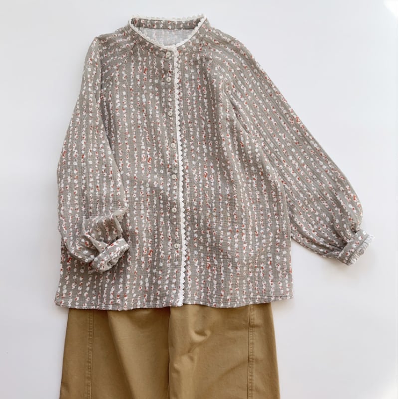 花柄ラグランスリーブシャツ M1902